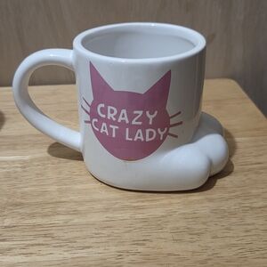 Crazy Cat Lady Ceramic Mug in Pink and White - Cute Cat Paw Base